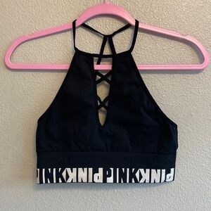 PINK- cozy black cool and comfy high neck strappy sports bra- Size small